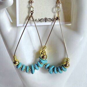 REIMAGINED Handmade Turquoise Beaded Teardrop Gold Tone Dangle Earrings